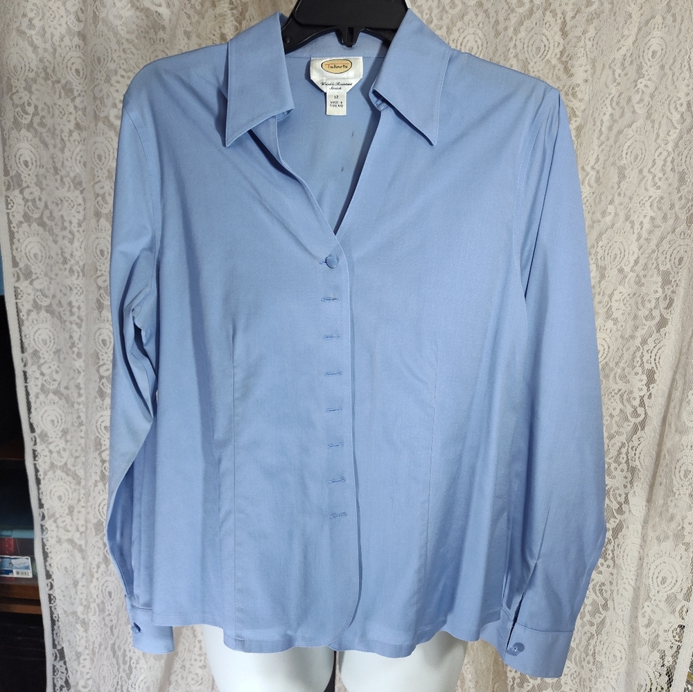 Talbots Wrinkle Resist Stretch Blue Fitted Long Sleeve Button Down NWOT